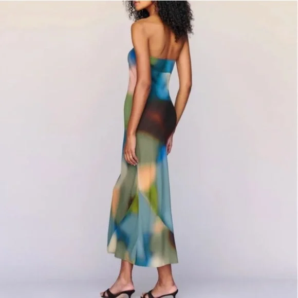 Reformation Joana Midi Tube Dress In‎ Blur Size XS Strapless Bias Cut - Picture 2 of 14